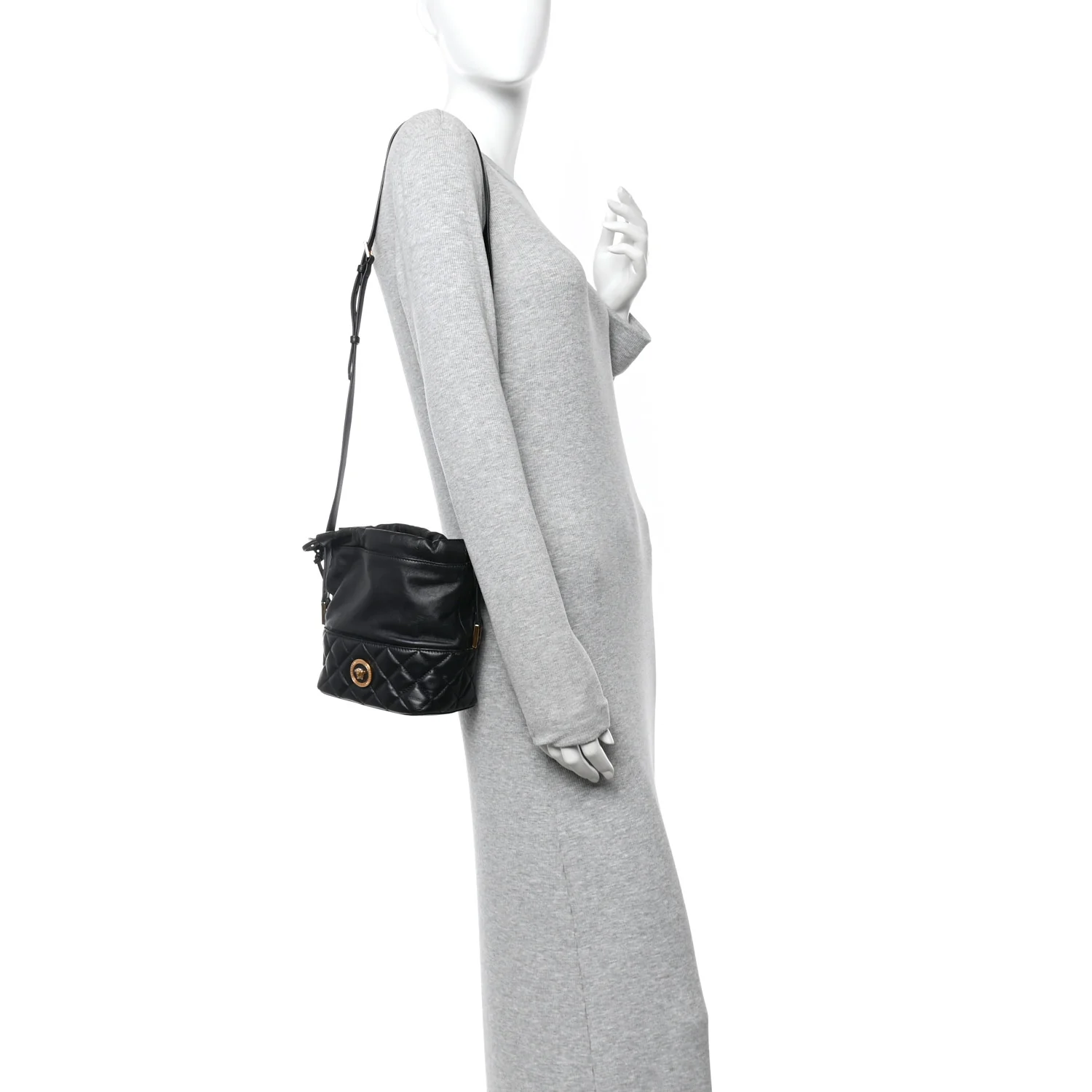 Nappa Quilted Medusa Bucket Bag Black - Image 2