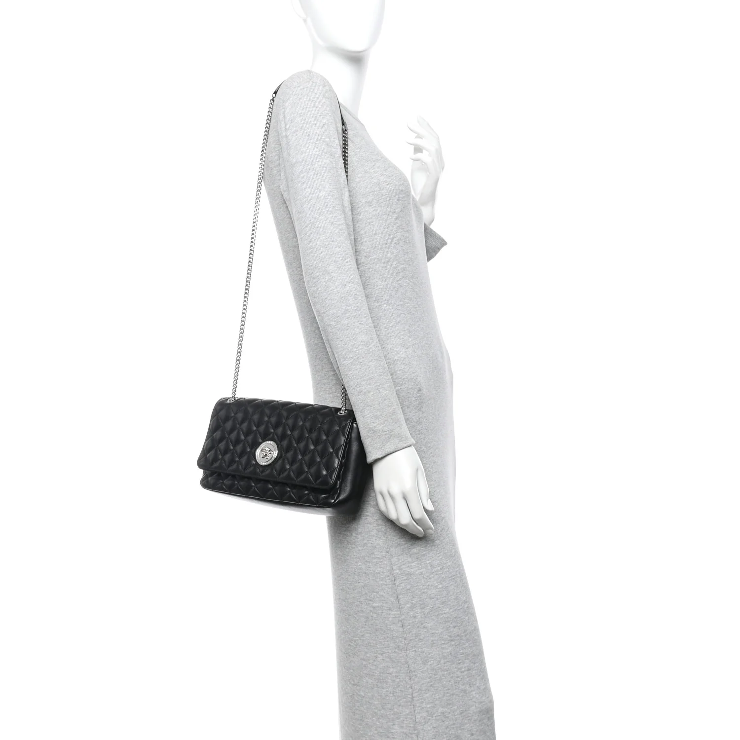 Nappa Quilted Medusa Medium Chain Crossbody Black - Image 2