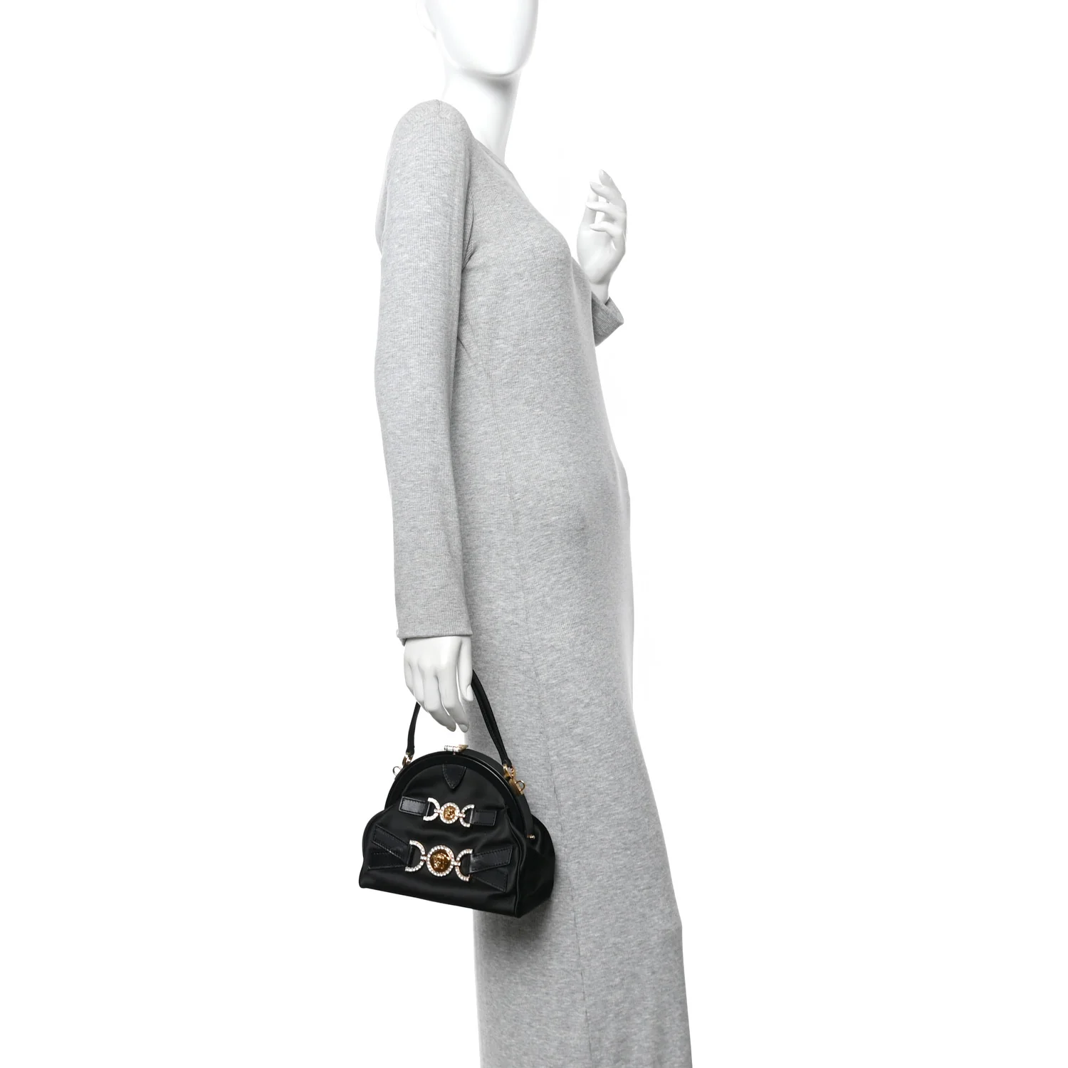 Satin Crystal Medusa 95 Plaque Bag Black - Image 2