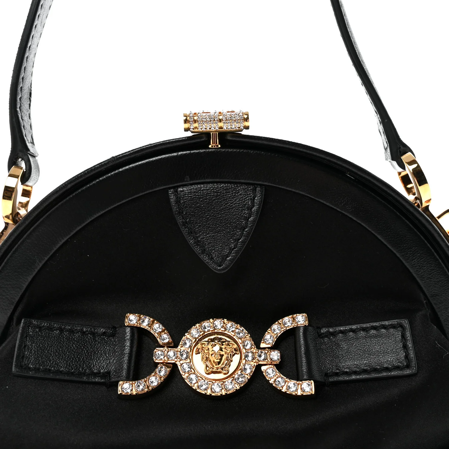Satin Crystal Medusa 95 Plaque Bag Black - Image 7