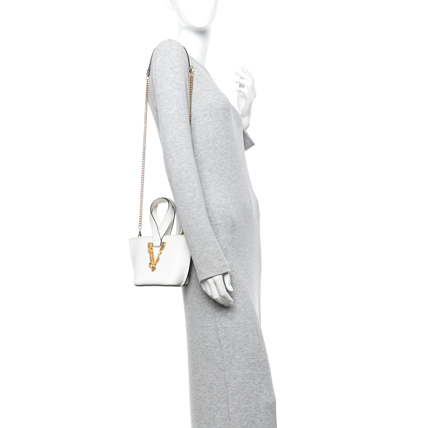 Vitello Mini Virtus Bucket Bag White - Image 2